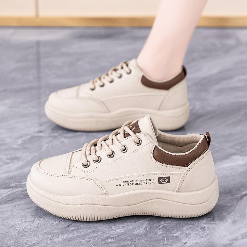 Women's Casual Leather Sneakers Lightweight Non-slip Platform Shoes Fashion Lace-up Walking Shoes