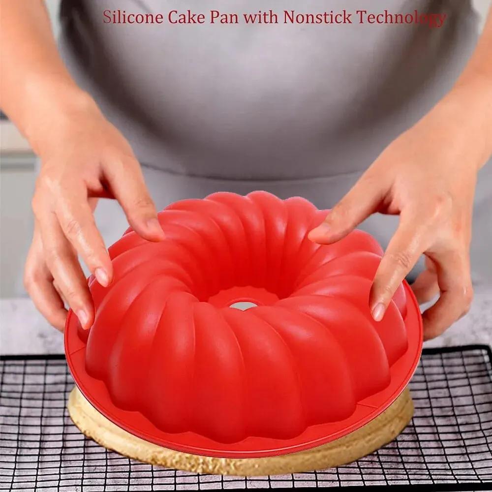 Silicone Cake Tins for Baking Fluted and Round Set of 2 Pack,9 Inch Nonstick Cake Pans Moulds Loaf for Donut Muffin Cookie