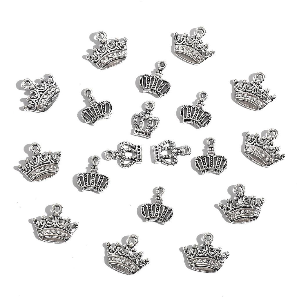 20/50pcs Crown Shape Antique Silver Color Plated Pendants for DIY Jewelry Making