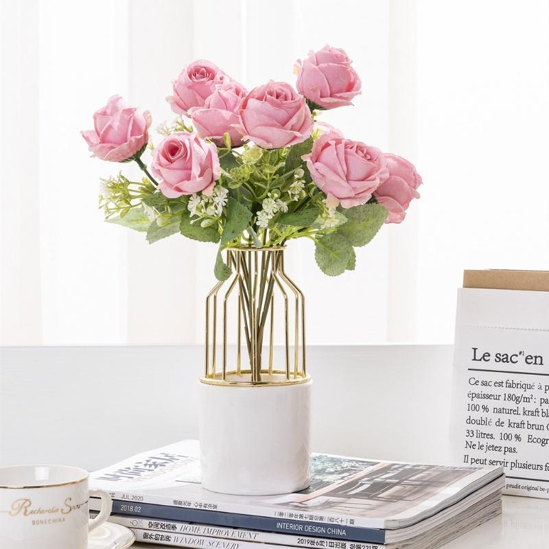 9Heads/1 Bouquet Artificial Silk Rose Flowers Bride Flower for Wedding Party Home Decoration1 Vintage Rose/bunga Rose/bu