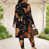 Women Plus Size Butterfly Printed Three Piece Set Long Sleeve Open Front Cardigan Crop Top Long Pants