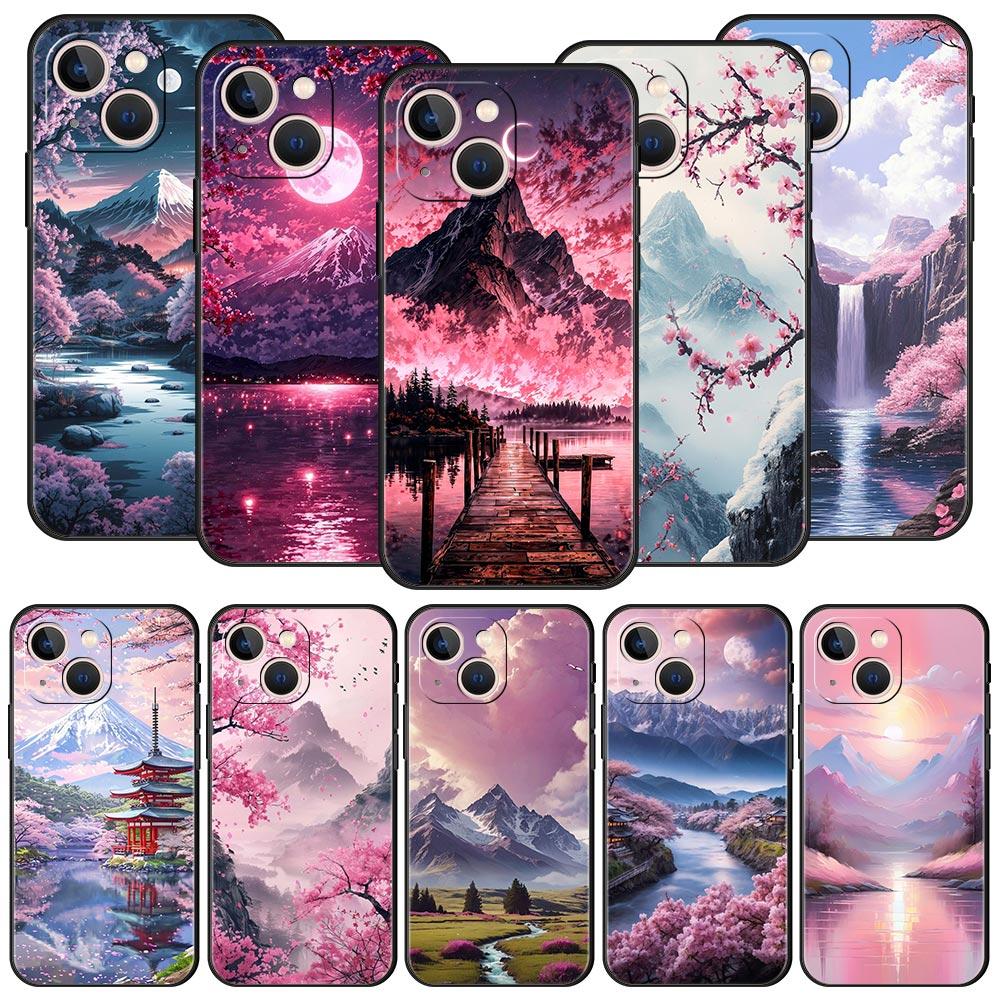 Pink Sunset Mountain Phone Case Cover for iPhone 17 16 15 14 13 12 11 Pro Max 17 Air Plus Shockproof Soft TPU Shell Fundas Capas