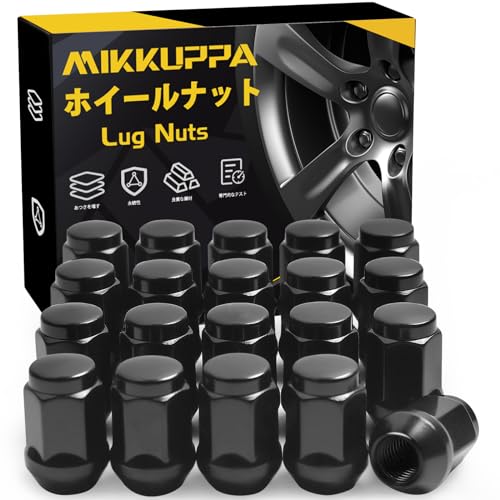 

MIKKUPPA Wheel Nuts M14 x P1.5 Bag Type for Lexus, Toyota, and Honda, Taper Seat Nuts, 21HEX, Length 35 mm, Set of 20, Lug Nuts, Black
