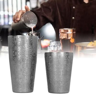 2 Piece Set Etched Pattern Stainless Steel Shaker Metal Drink Mixer Boston Shaker  Cocktail Making