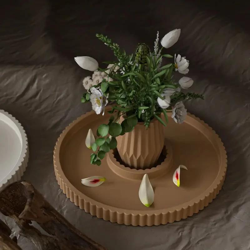 Silicone Molds Trays, Striped Round Storage Plates, Silicone Molds for Handmade Hollow Round Plaster Discs,for Home Decorative