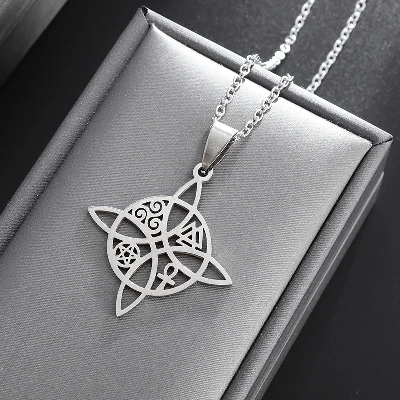 Style Trinity Celtic Knot Shield Pendant Witch Knot Necklace Men Women Irish Protection Amulet Jewelry