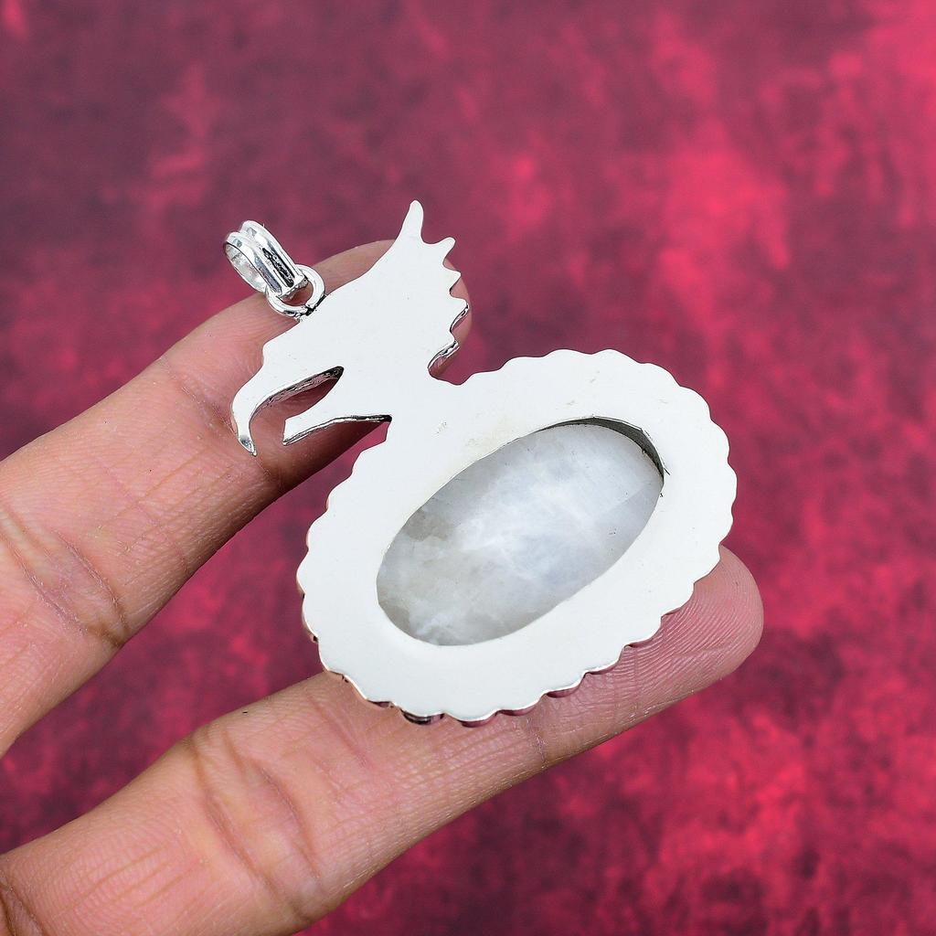 Bijuterii cu piatră prețioasă cu pandantiv cu piatră de lună curcubeu, pandantiv din argint solid 925, bijuterii frumoase realizate manual