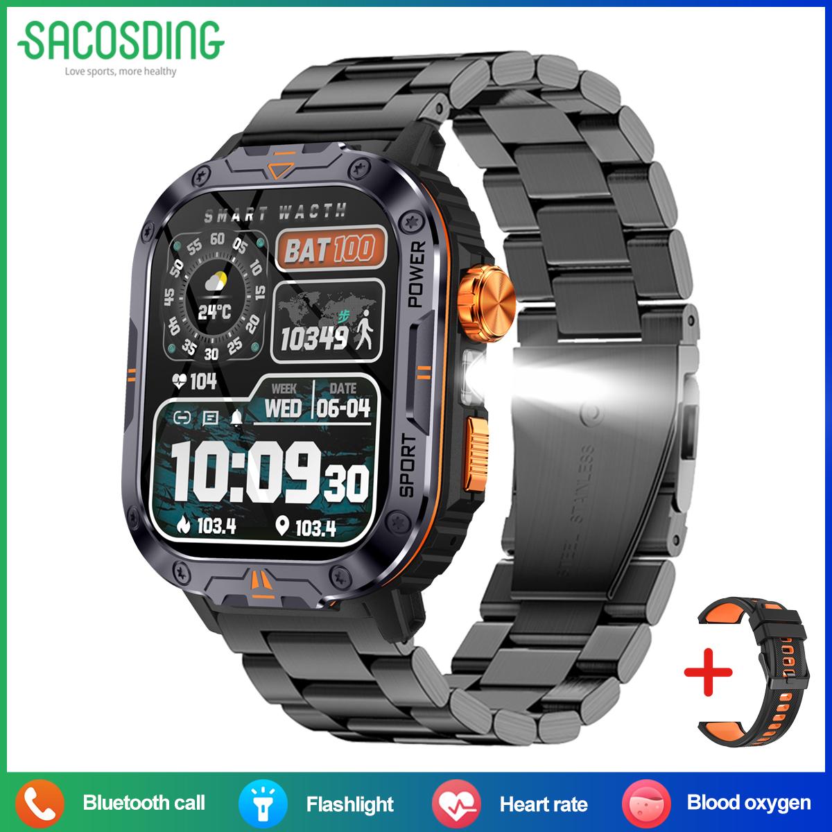 

SACOSDING Смарт-часы 2,0-дюймовый большой экран локальное воспроизведение музыки фонарик Bluetooth вызов AI Vocie мужские спортивные часы для активного отдыха