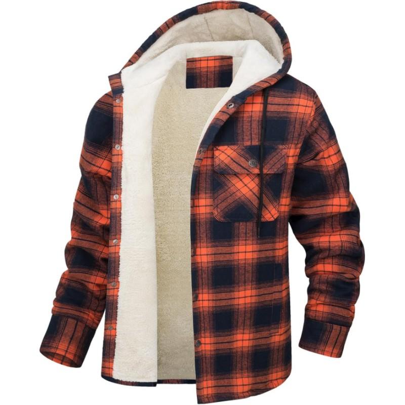 

Чоловіча флісова куртка в друковану клітинку з довгими рукавами та капюшоном 4XL