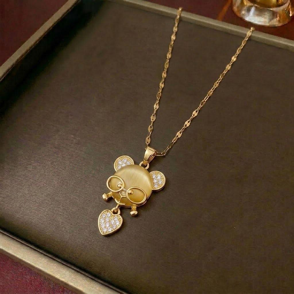 Women's Luxury Bear Pendant Necklace - Japanese Korean Diamond Style, Versatile Fashion Gift