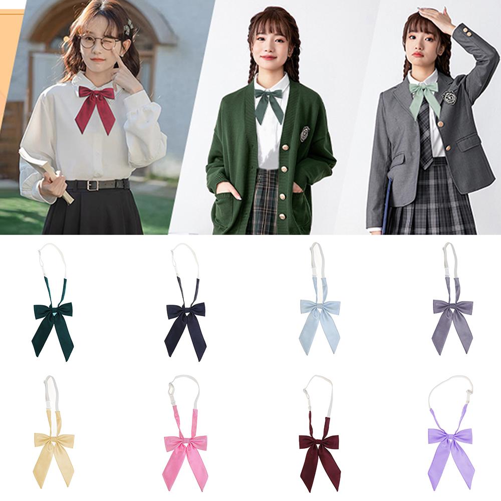 Women Girls Pre-tied Adjustable Bow Tie, Solid Ribbon Long Tail Bowknot for JK Uniform Lolita Shirt School Cosplay Party