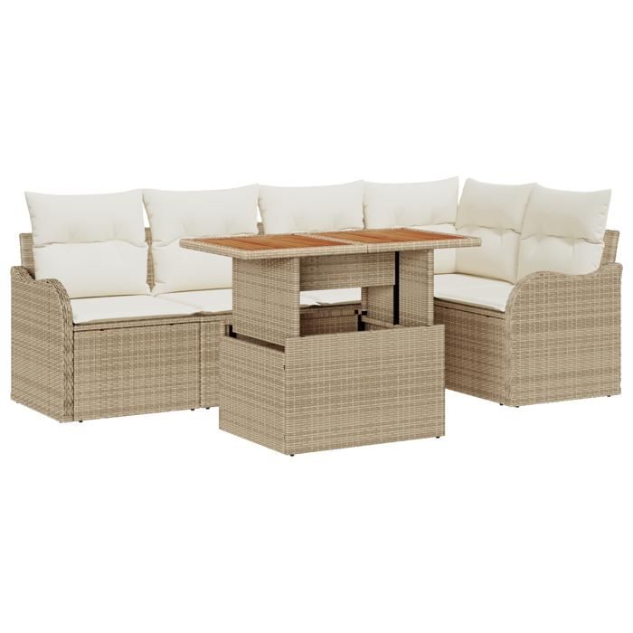 Ensemble de canapé de jardin 6 pièces avec coussins beige en poly rotin, Canapé de jardin 2 places avec coussins beige en 3349462
