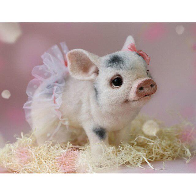 Porc DIY 5D pictura cu diamante cu punct de cruce animal rotund complet rășină diamant broderie kit imagine de strass mozaic walll art