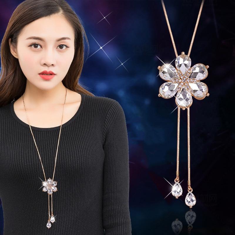 Vintage Kristall Blumen Lange Halskette Für Frauen Neue Alle Spiel Pullover Schmuck Weihnachtsgeschenke