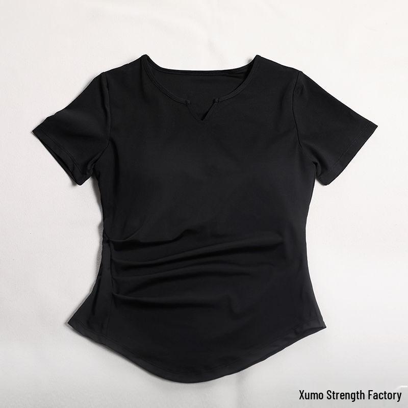 

Women s Slim Fit Yoga Suit with Chest Pads, Waist-Cinching Sports T-Shirt, Short Sleeve Fitness Top - Free Shipping XXS (up to 5 kg) чёрный