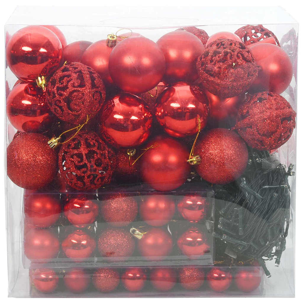 Christmas Ornament Set with 300 LEDs 120 pcs Red Plastic