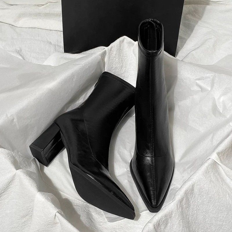 Year pointed thick heel commuting versatile thin boots high heel short boots show thin wind increase