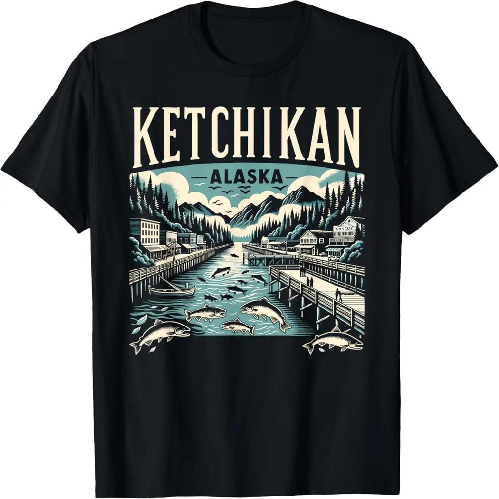 Ketchikan Alaska AK Vintage Graphic Salmon Capital Fishing T-Shirt