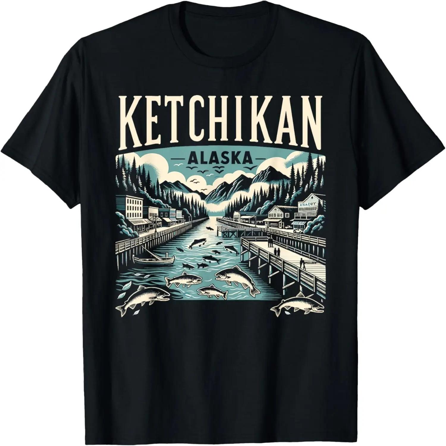 Кетчикан Аляска AK Винтажная Графическая Футболка Рыболовная Столица Рыбы S чёрный