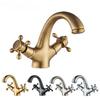 Senlesen Antique Faucet Bathroom Basin Faucet Two Handles Washbasin Taps Solid Brass Deck Mounted Hot Cold Water Mixer Tap,Gold
