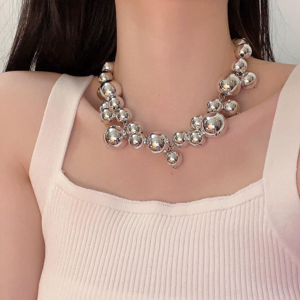 Nowy przesadzony duży naszyjnik z koralików damski lekki luksusowy prosty temperament łańcuszek na szyję wysokie poczucie łańcuszek na obojczyk wszechstronne akcesoria