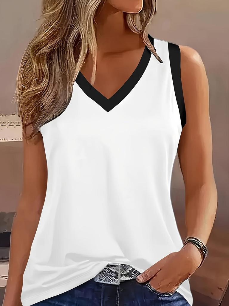 Gilet da donna 2026 Taglie Forti Scollo a V Blocco di Colore Senza Maniche