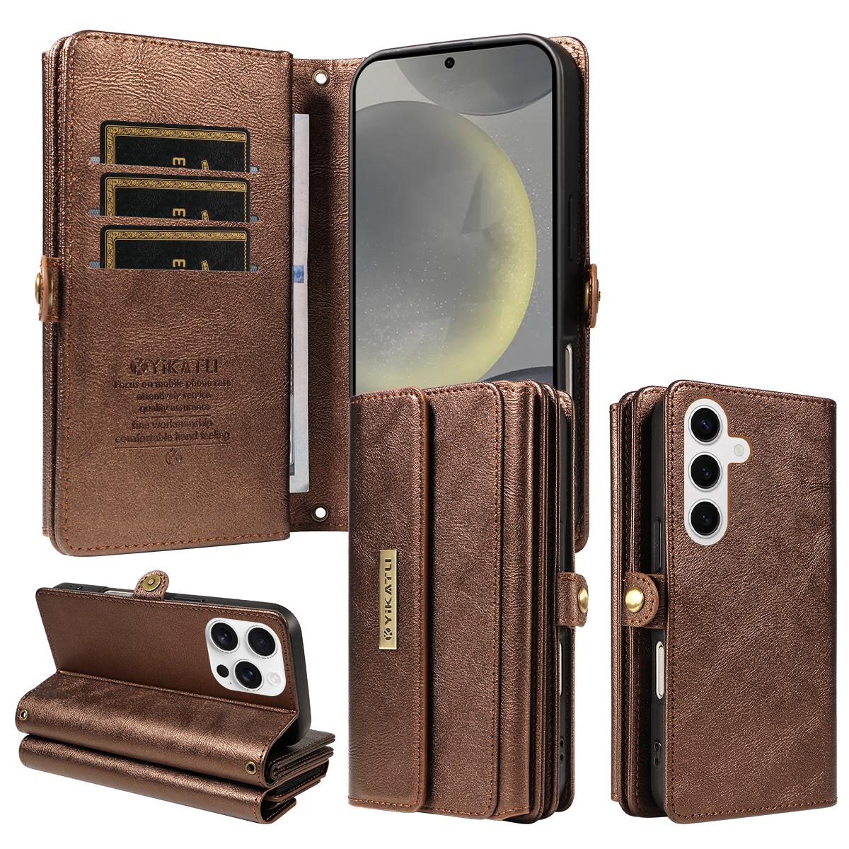 

Чохол для Samsung Galaxy S25/Galaxy S24 YIKATU YK-008 Шкіряний чохол-гаманець на блискавці для телефону з плечовим ременем