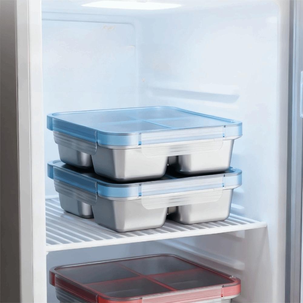 Leak-Proof 4 Grid Lunch Box 304 Stainless Steel Food Container Portable Ice Cube Tray Adult