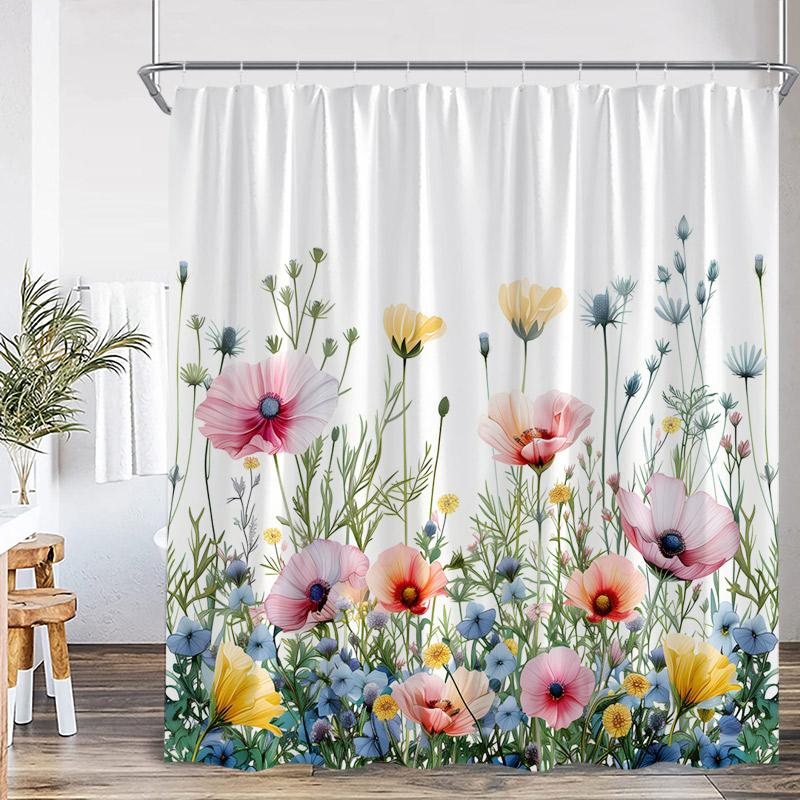 Butterfly Floral Shower Curtain Green Leaves Flowers Dragonfly Watercolour Plants Bath Curtains Polyester Fabric Bathroom Decor