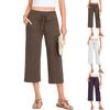 Women's Summer Casual Drawstring Waist Loose Fit Pocketed Capri Pants Lightweight Breathable Fabric Comfortable Fit