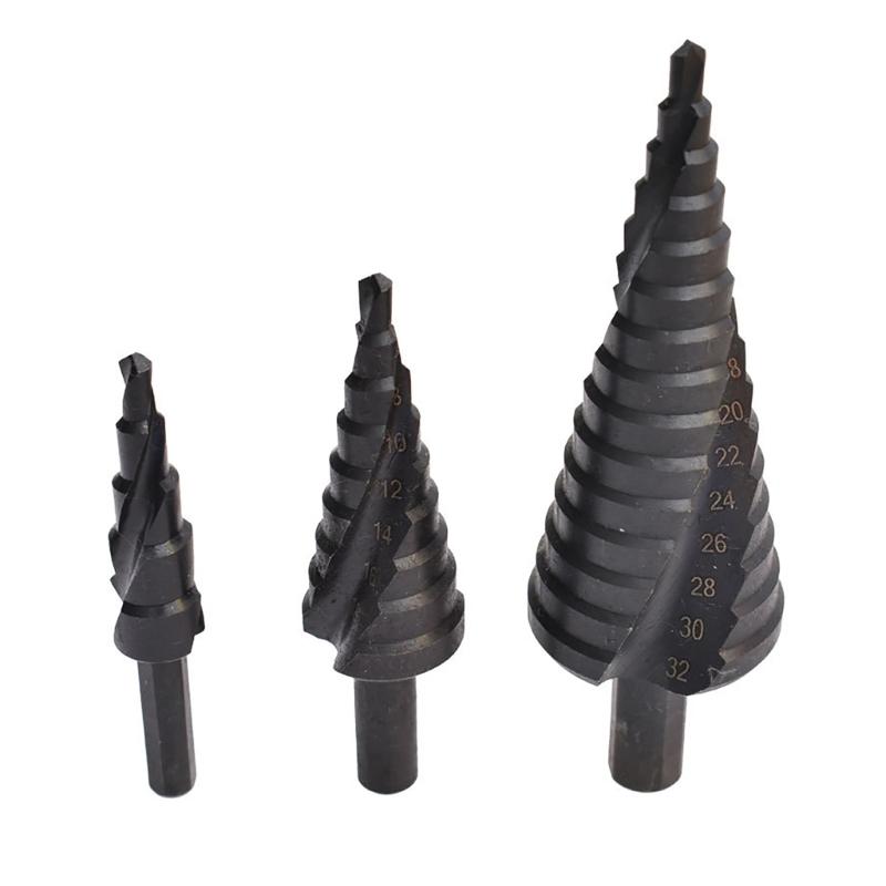 Spirals Grooved Peeling Drill with Round Shank, Sheet Metal Drill Bit, Step Drill for Metal, Taper Drill Diameter 4-32mm