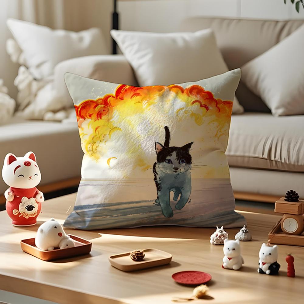 Mischievous Cat Cushion Cover Anti-dustmite Pillowcase Invisible Zipper Silky Short Plush Sofa Cushion Cover