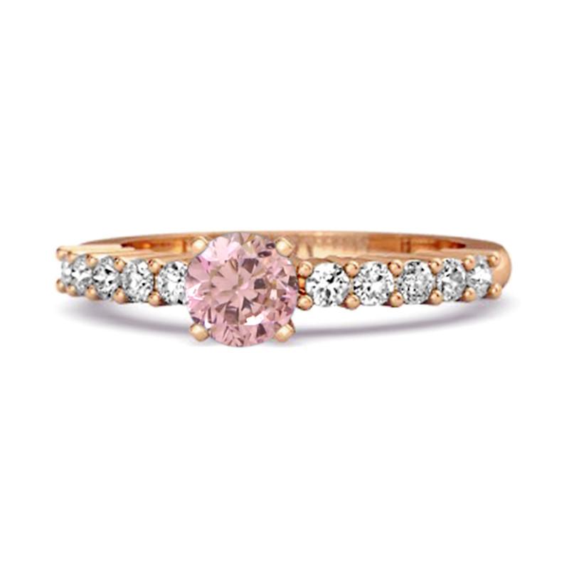 

Pink CZ Round Solitaire Women Wedding Ring - 925 Sterling Silver Rose Gold Vermeil 12 рожевий колір золота