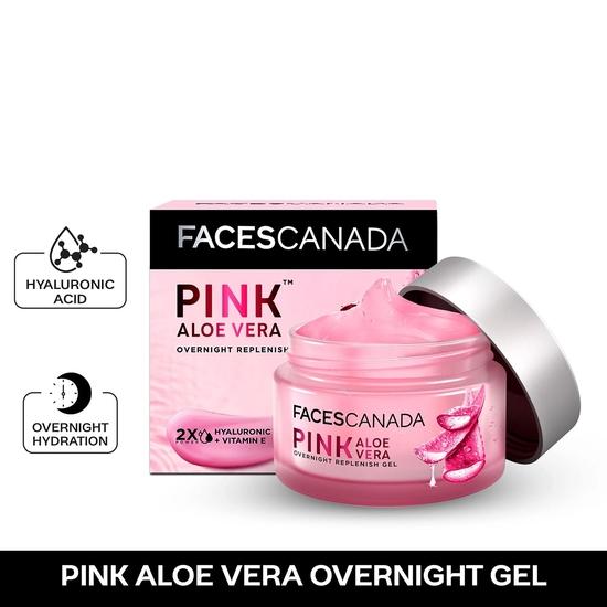 FACESCANADA Pink Aloe Vera Overnight Replenish Gel, 50g | Hyaluronic Acid & Vitamin E | Intense Hydration | Lightweight, Non Sticky & Absorbs Easily