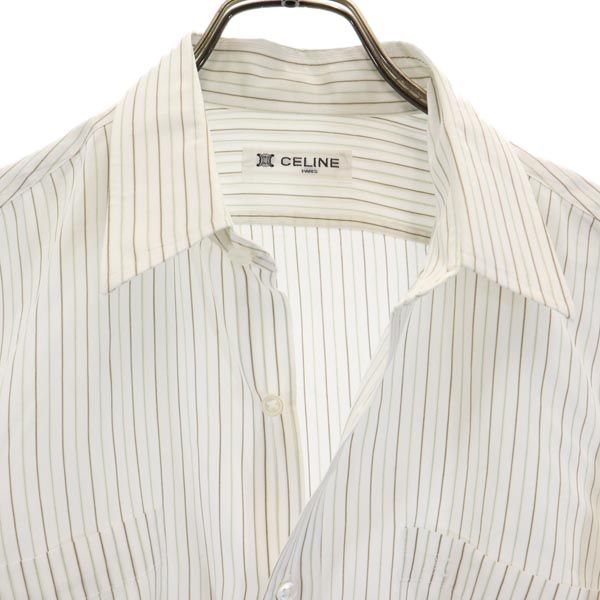 Celine Cămașă cu dungi cu mânecă lungă Alb broderie logo sistem Bărbați Folosit