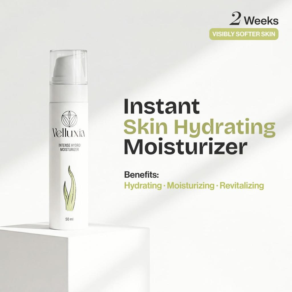 Velluxia Hydro Moisturizer - 50ml - 12-Hour Intense Hydration Cream with Hyaluronic Acid Complex & Ceramides - Lightweight Barrier Repair for Dry,