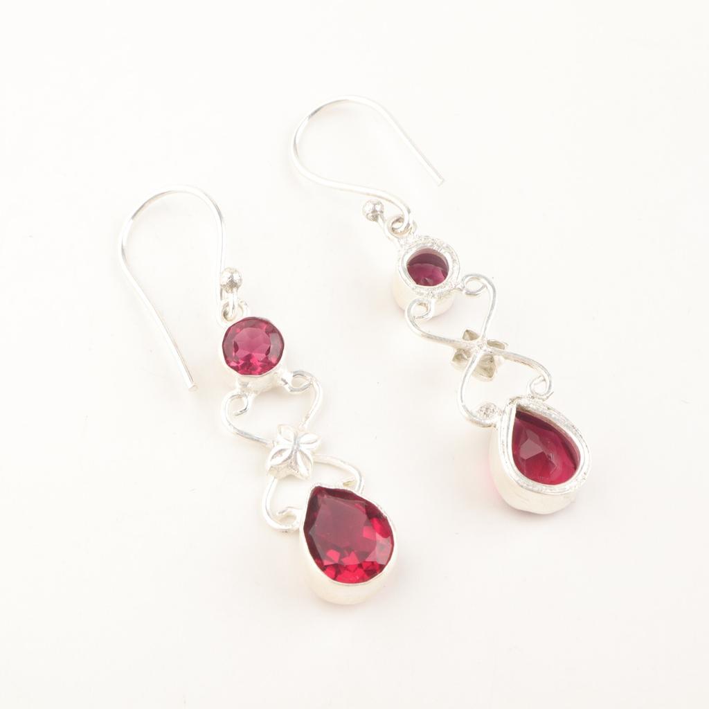 Natural Pink Rubellite Gemstone 925 Sterling Silver Jewelry Handmade Earrings 2" EE-156-12