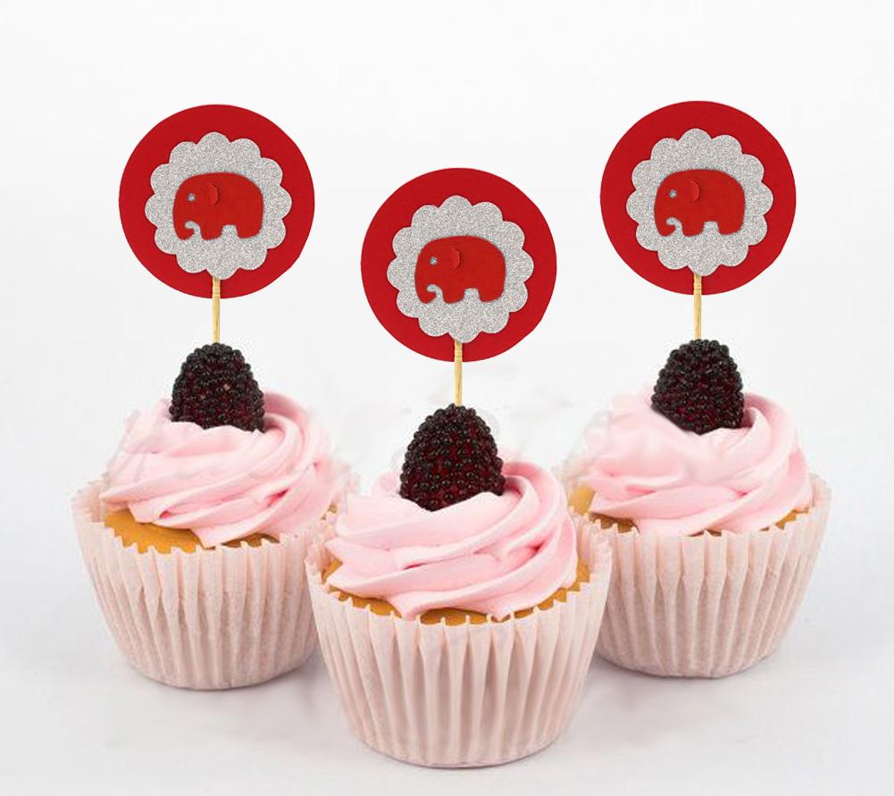 Lembrancinha Querida| Toppers de Cupcake de Elefante| Aniversário Chá de Bebê Decorações de Sobremesa para Festa - Pacote de