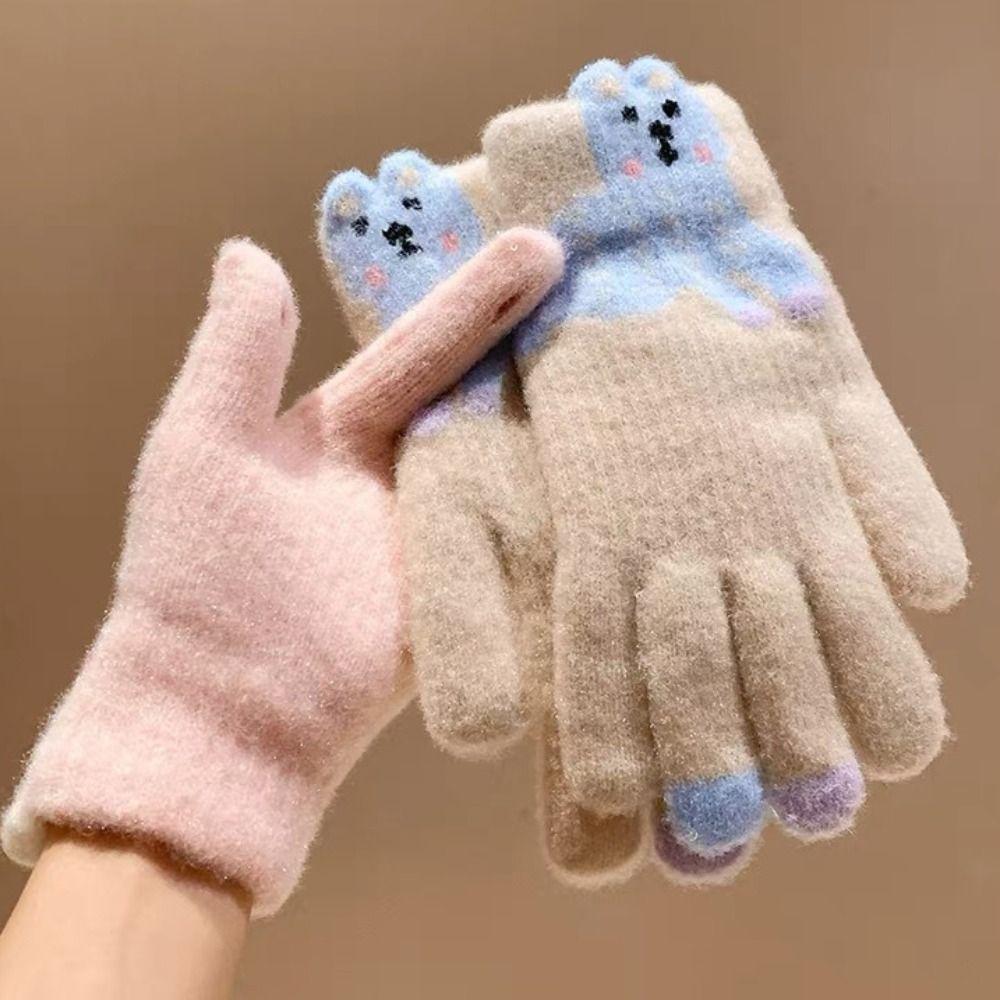 Touch-screen Warm Knitted Gloves Cartoon Girls Winter Gloves Riding Protective Mittens Cycling