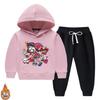 New Style Velvet-Enhanced Hooded Sweatshirt Two-Piece Set for Boys and Girls - Thick Warm Clothing for Autumn and Winter