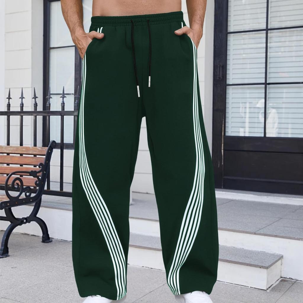 Herre Joggebukser med løkker, Fargeblokkerte linjer, Casual bukser, Herre Løse bukser