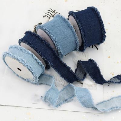 Mode 1,5 Yards Denim-Band Haarspangen Schleifen Einfarbige DIY Nähhandwerk Blau Cowboy-Jeansstoff Stoff Geschenkverpackung