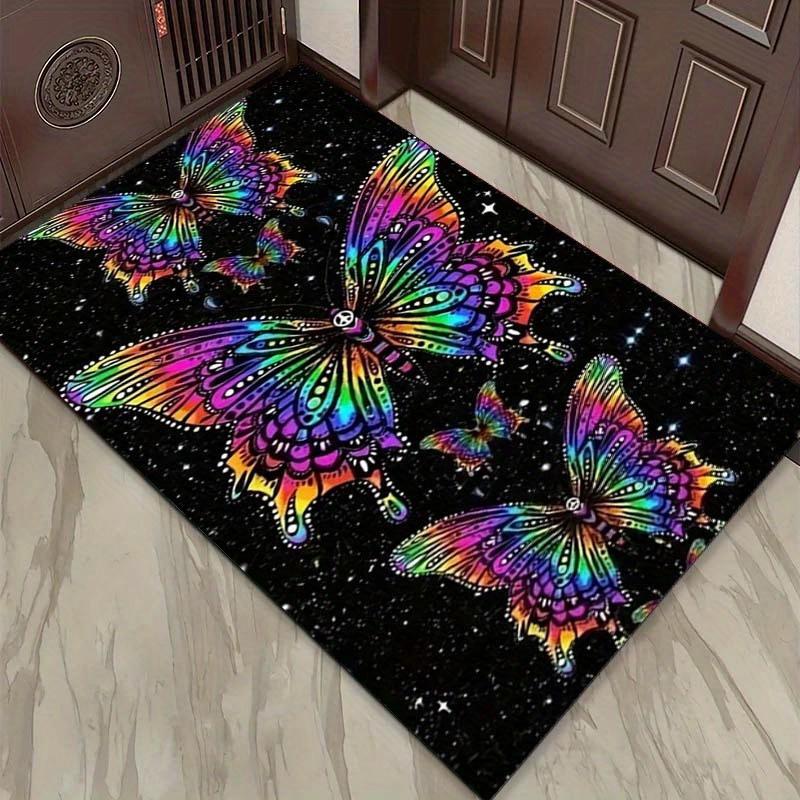 Vibrant Butterfly Galaxy Rug for Boho Chic Spaces | Cosmic Rainbow Wings Area Rug | Trendy Floor Decor for Living Rooms
