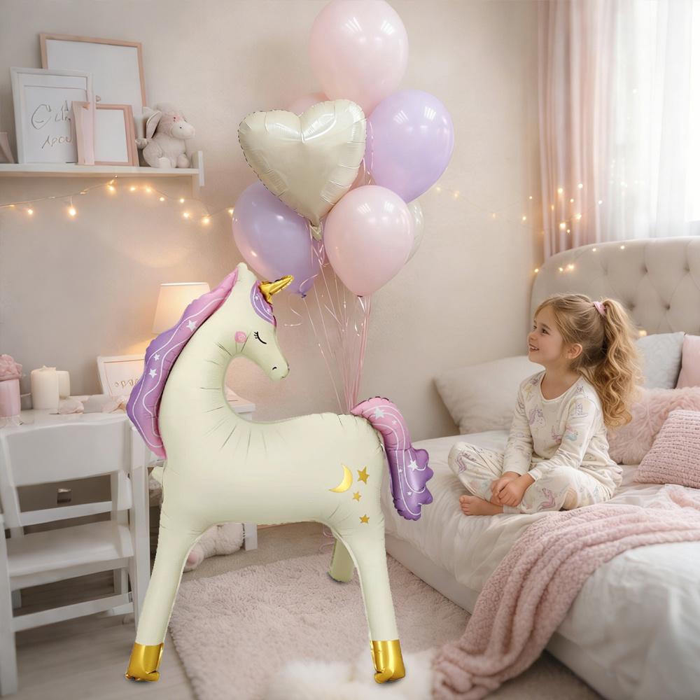 20pcs Standing Unicorn Horse Balloon Set 32 Inch Pink Number 0-9 Foil Balloons Standing Pegasus Birthday Party Decoration