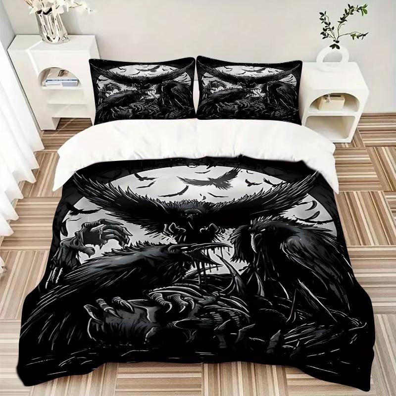 3pcs Anime Raven Moonlight Fantasy Bedding Set - Includes One Quilt Cover and Two Pillowcases (No Core) - Perfect for Bedroom Decor and Guest Room Acc