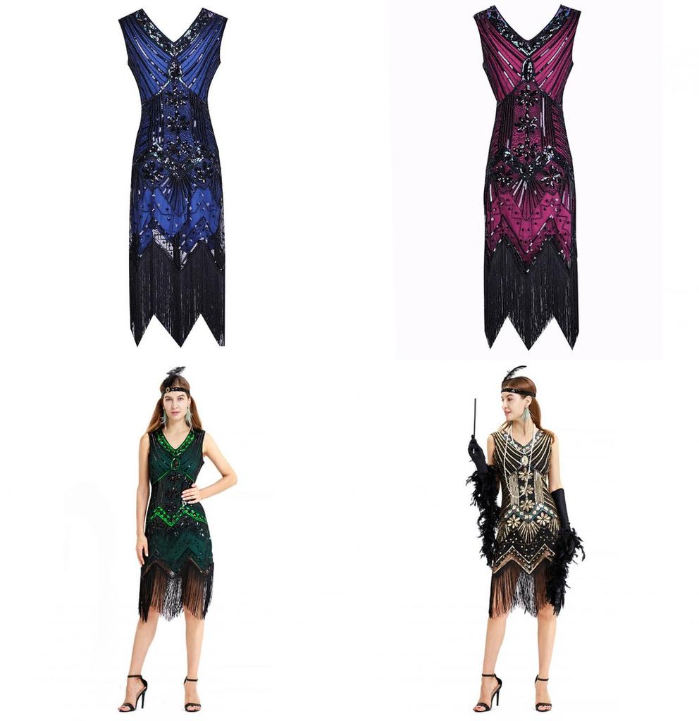 Eleganti Abiti da Festa da Donna Gatsby Flapper con Frange di Perline Vintage e Paillettes Senza Maniche Per uno Stile Senza Tempo