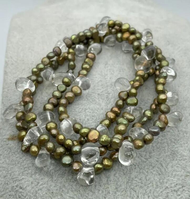 Fashionable and Trendy Handcrafted Unshaped Original Stone Light Brown Two Sided Baroque Freshwater Pearl Necklace 40 Inches
