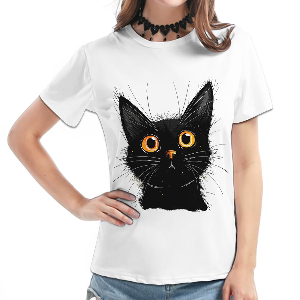 Damen Kawaii Katze Grafik T-Shirt Lässig Kurzarm Sommer Damen T-Shirts Streetwear Locker T-Shirt Damen 3D Druck Oberteile T-Shirts