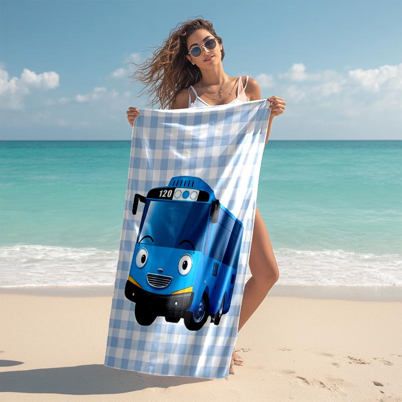 1pc Tayo The Little Bus2 Beach Towel, Comfortable and Thick, and Swimming/Bath/Picnic/Camping Towel, Suitable for Seaside Beaches