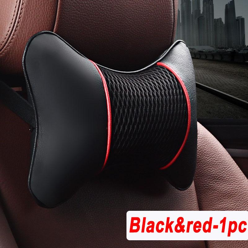 PU Leather Knitted Car Pillows Headrest Neck Rest Cushion Support Seat Accessories Auto Black Safety Pillow Universal Decor